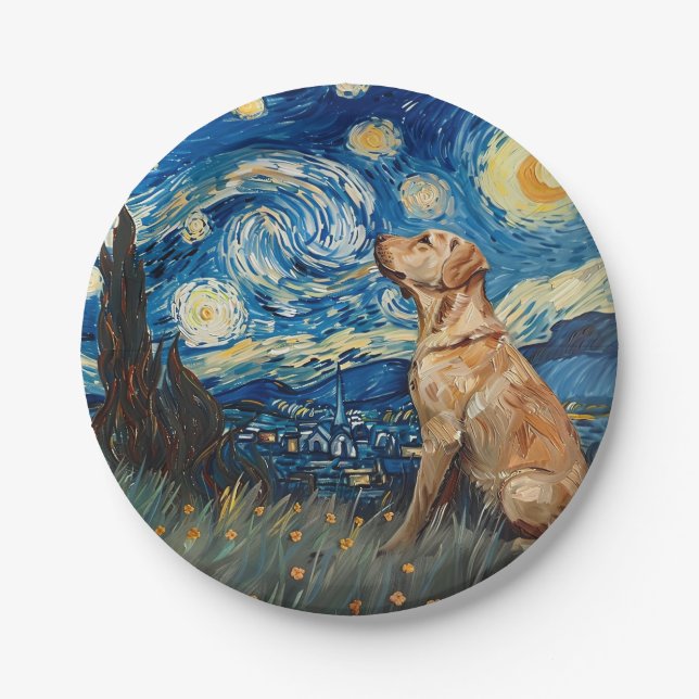 Assiettes En Carton Labrador Retriever Yellow Lab Chien Starry Night (Devant)
