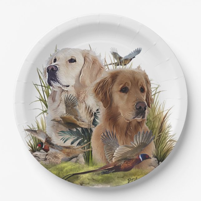 Assiettes En Carton Labrador Retrivers avec faisan, Art (Devant)