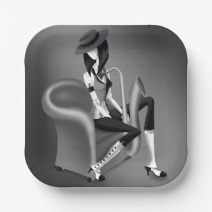 Assiettes En Carton Lady Saxophoniste - Plaques de soirée inspirées du