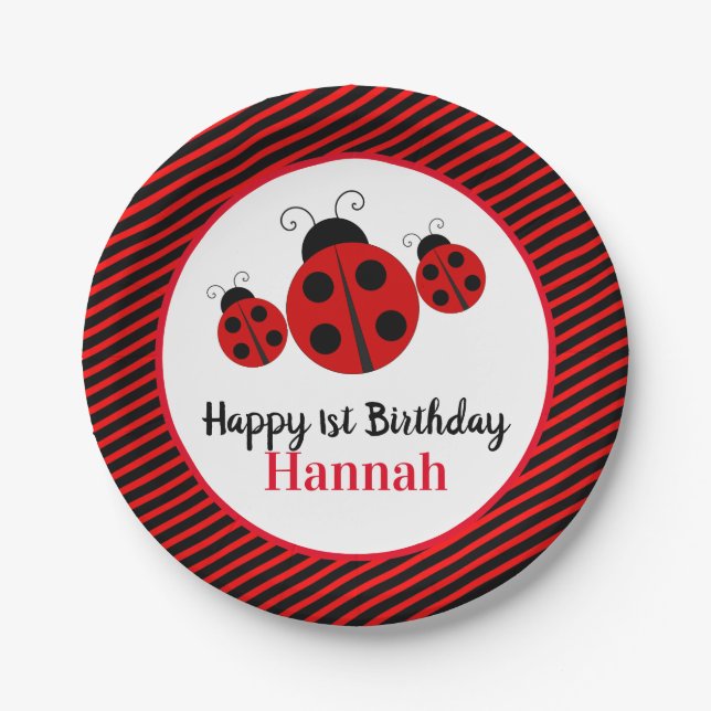Assiettes En Carton Ladybug 1er anniversaire personnalisé (Devant)