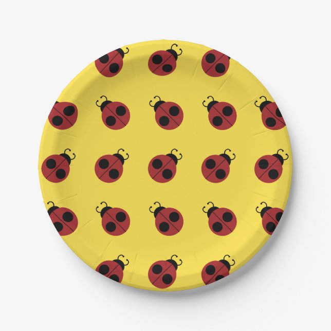 Assiettes En Carton Ladybug 60s rétro cool rouge jaune (Devant)
