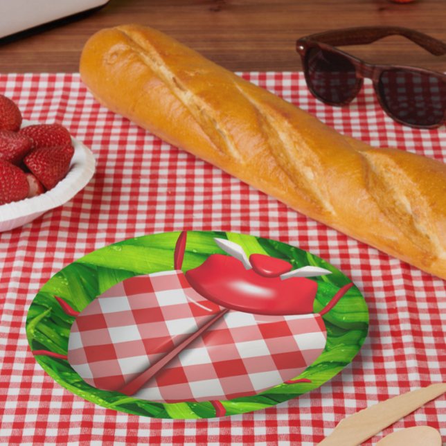 Assiettes En Carton Ladybug dans l'herbe en vichy vérifier mignon roug (Créateur téléchargé)