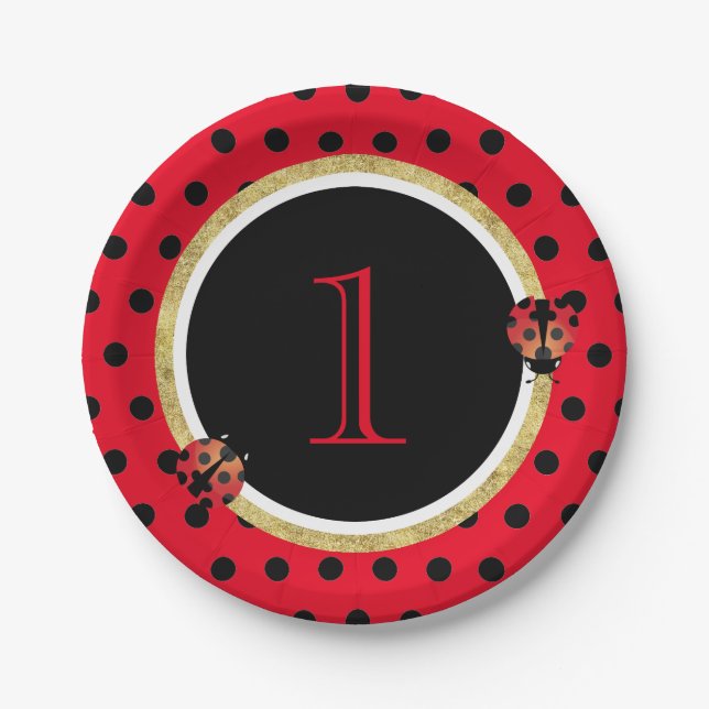 Assiettes En Carton Ladybug Pois mignonne fille 1er anniversaire fête (Devant)