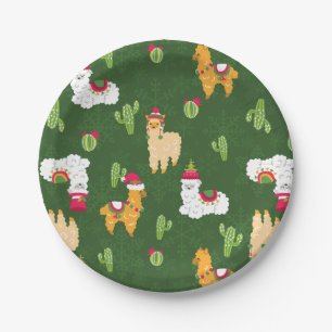 Assiettes En Carton laide noël lama flocons de neige cactus alpaca