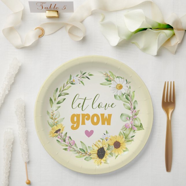 Assiettes En Carton Laisser l'amour grandir Fleur sauvage Fête des mar (Mariage)