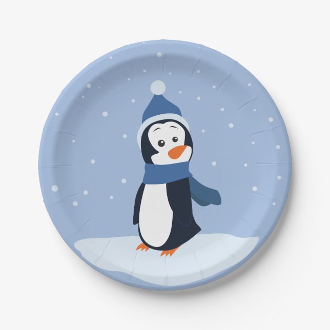Assiettes En Carton Laissez lui neiger ! (Pingouin) (Devant)