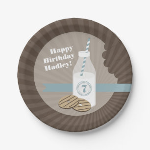 Assiettes En Carton Lait + Anniversaire de biscuits - bleu