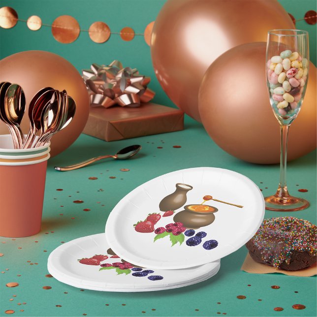 Assiettes En Carton Lait et miel avec baies Alimentation rustique (Créateur téléchargé)