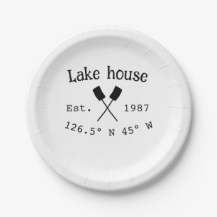 Assiettes En Carton Lake house et. Date année coordonnées personnalisé