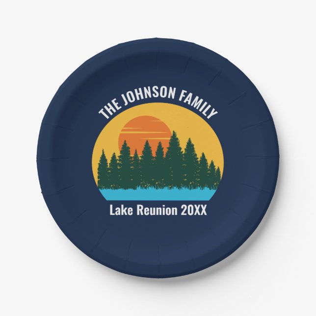 Assiettes En Carton Lake Sunset Family Reunion Cute Custom Party (Devant)