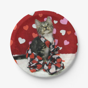 Assiettes En Carton L'Amour de Bandit - Saint-Valentin - Chat / Plaque