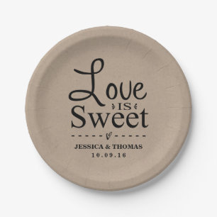 Assiettes En Carton L'Amour Est Doux ! Plaques de papier de mariage pe