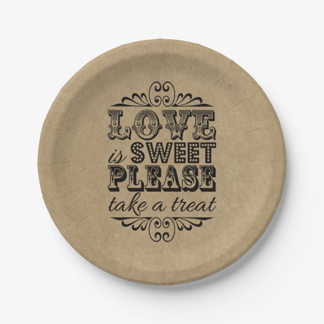 Assiettes En Carton L'Amour Est Doux, S'Il Vous Plaît, Prenez Un Plat  (Devant)
