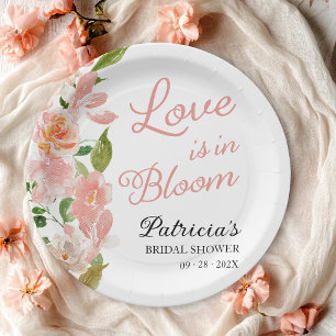 Assiettes En Carton L'Amour Est En Fête des mariées Fleurie Blush Flor