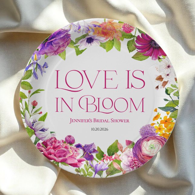 Assiettes En Carton L'amour est en fleur | Réception de mariage floral (Créateur téléchargé)