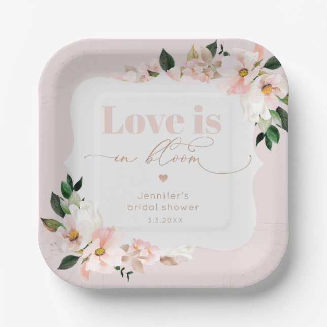 Assiettes En Carton L'amour est en fleur rose vif mariée fleur sauvage (Recto)