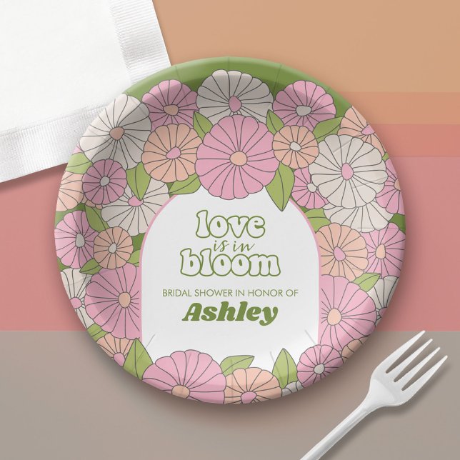 Assiettes En Carton L'amour est en fleurs - Fête de mariage Boho Flowe (Custom Paper Plate)