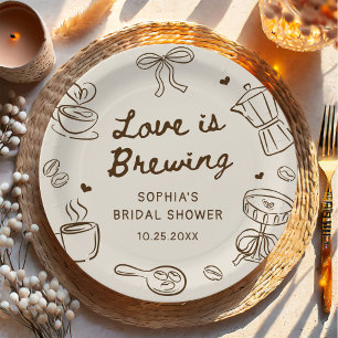 Assiettes En Carton L'amour est en train de préparer du café Mariage D