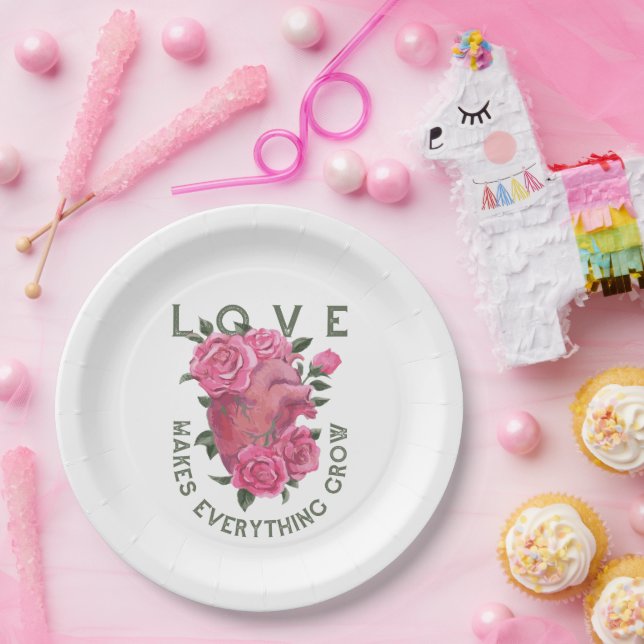 Assiettes En Carton L'amour fait tout grandir - Art Floral Romantique (Fête)