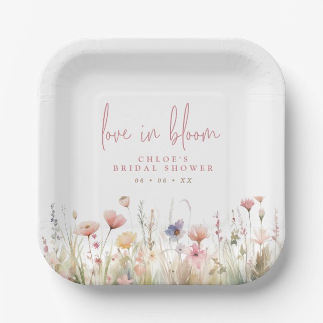 Assiettes En Carton L'Amour Fleur sauvage Rose Dans La Fête des mariée (Recto)