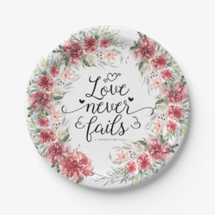 Assiettes En Carton L'amour n'échoue jamais Bible Verse Rose Floral Wr