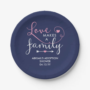 Assiettes En Carton L'Amour Rose Et Marine Fait Une Douche D'Adoption 