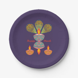 Assiettes En Carton Lampes Diwali - Plaque en papier violet