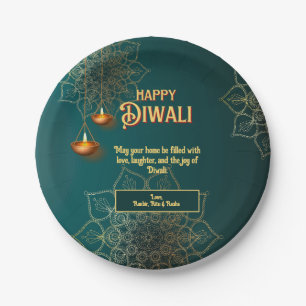 Assiettes En Carton Lampes en or vert Diwali Mandala Personnalisé
