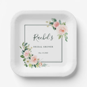Assiettes En Carton Lancement de mariage floral aquarelle rose tendre