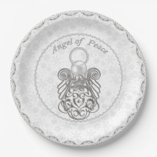 Assiettes En Carton L'Ange de Noël des Filigrés gris argenté