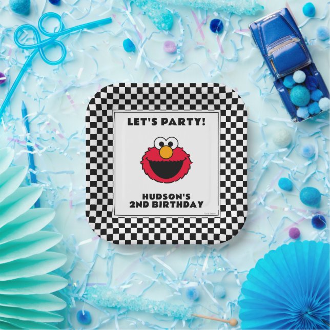 Assiettes En Carton L'anniversaire d'Elmo en damier de Sesame Street (Fête)