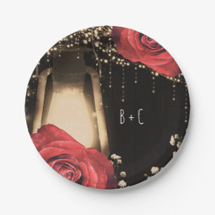 Assiettes En Carton Lanterne à lueur rustique Vintage Roses rouges Bar