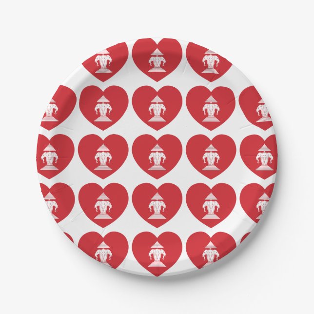 Assiettes En Carton Laotian Erawan 3 Tête Elephant Coeur Drapeau (Devant)