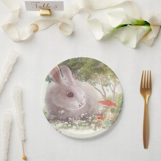 Assiettes En Carton Lapin avec Fleurs (Mariage)