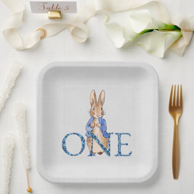 Assiettes En Carton Lapin Classique en veste bleue Premier Anniversair (Mariage)
