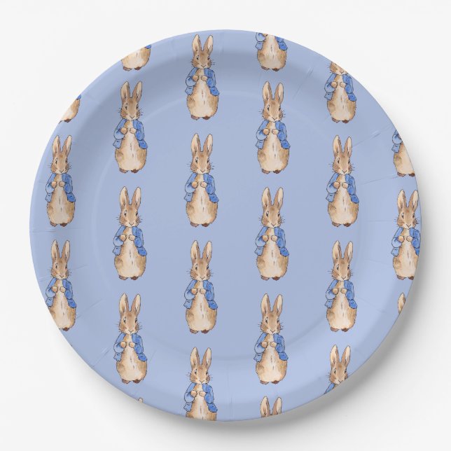 Assiettes En Carton Lapin classique sur fond bleu (Devant)