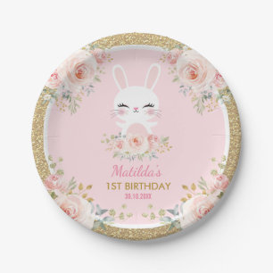Assiettes En Carton Lapin de bébé de Kawaii/anniversaire floral lapin