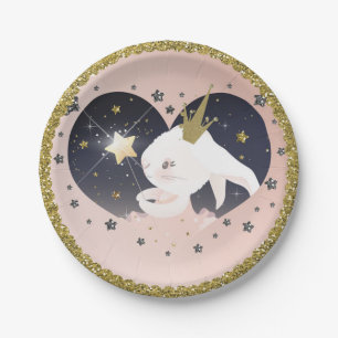 Assiettes En Carton Lapin de Nounours scintillant pour Baby Shower