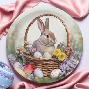 Assiettes En Carton Lapin De Pâques Dans Un Panier