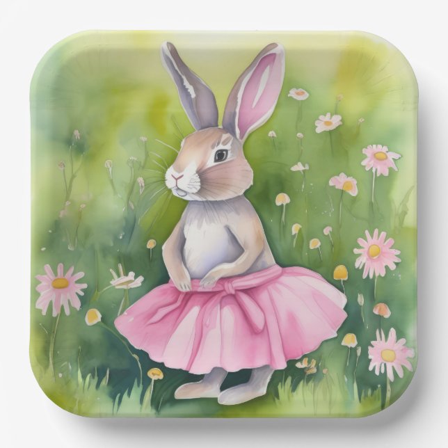 Assiettes En Carton Lapin De Pâques En Tutu Rose (Recto)