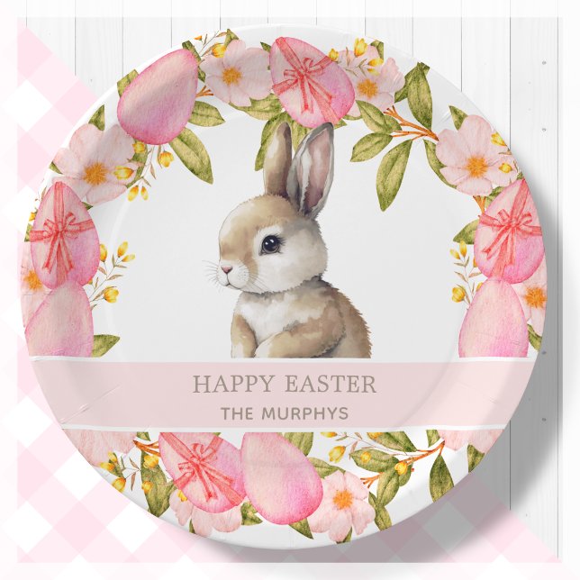 Assiettes En Carton Lapin de Pâques Floral | Personnalisé (Créateur téléchargé)