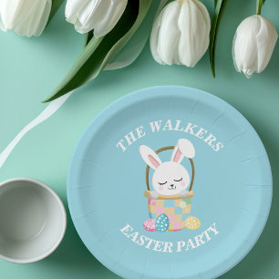 Assiettes En Carton Lapin de Pâques personnalisé bleu bébé joyeux