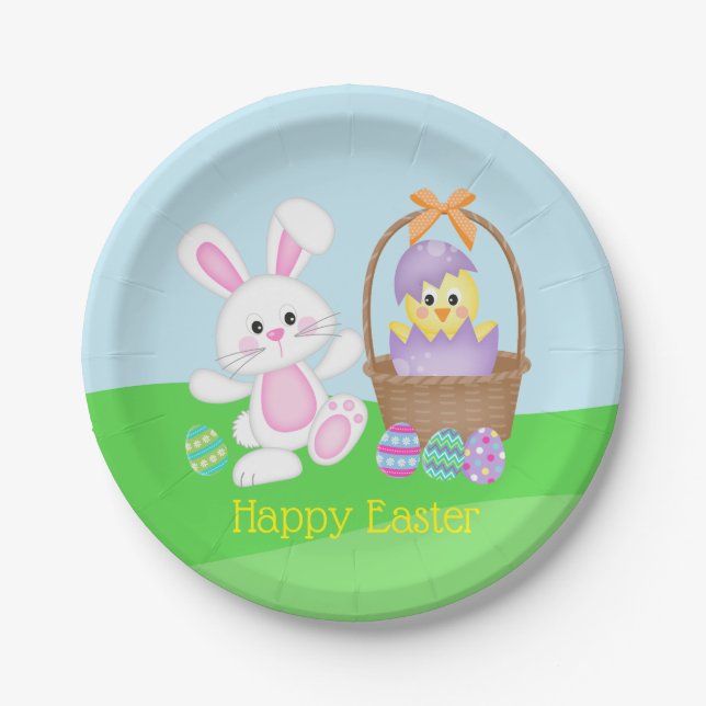 Assiettes En Carton Lapin Et Bébé De Pâques (Devant)