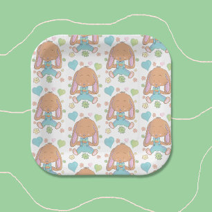 Assiettes En Carton Lapin, Fleurs et Coeurs Plaque Motif en papier