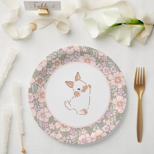Assiettes En Carton Lapin Floral De Printemps À Thème Pâques (Mariage)