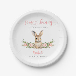 Assiettes En Carton Lapin Floral Rose Un lapin 1er Anniversaire