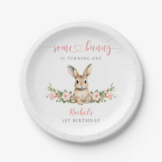 Assiettes En Carton Lapin Floral Rose Un lapin 1er Anniversaire