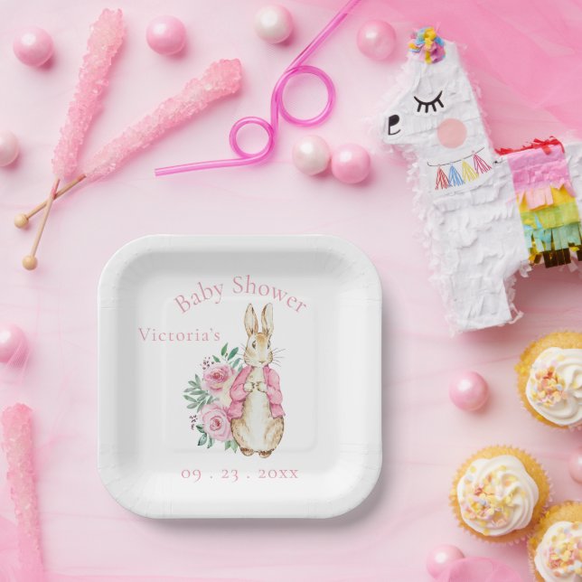 Assiettes En Carton Lapin Lapin Baby shower rose (Fête)