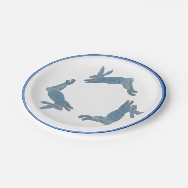 Assiettes En Carton Lapin Lapin de Campagne Bleu (Angle)