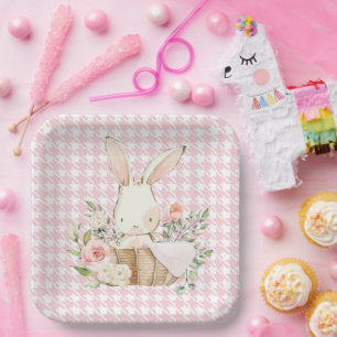 Assiettes En Carton Lapin Lapin Pink Pastel Houndstooth Lapin